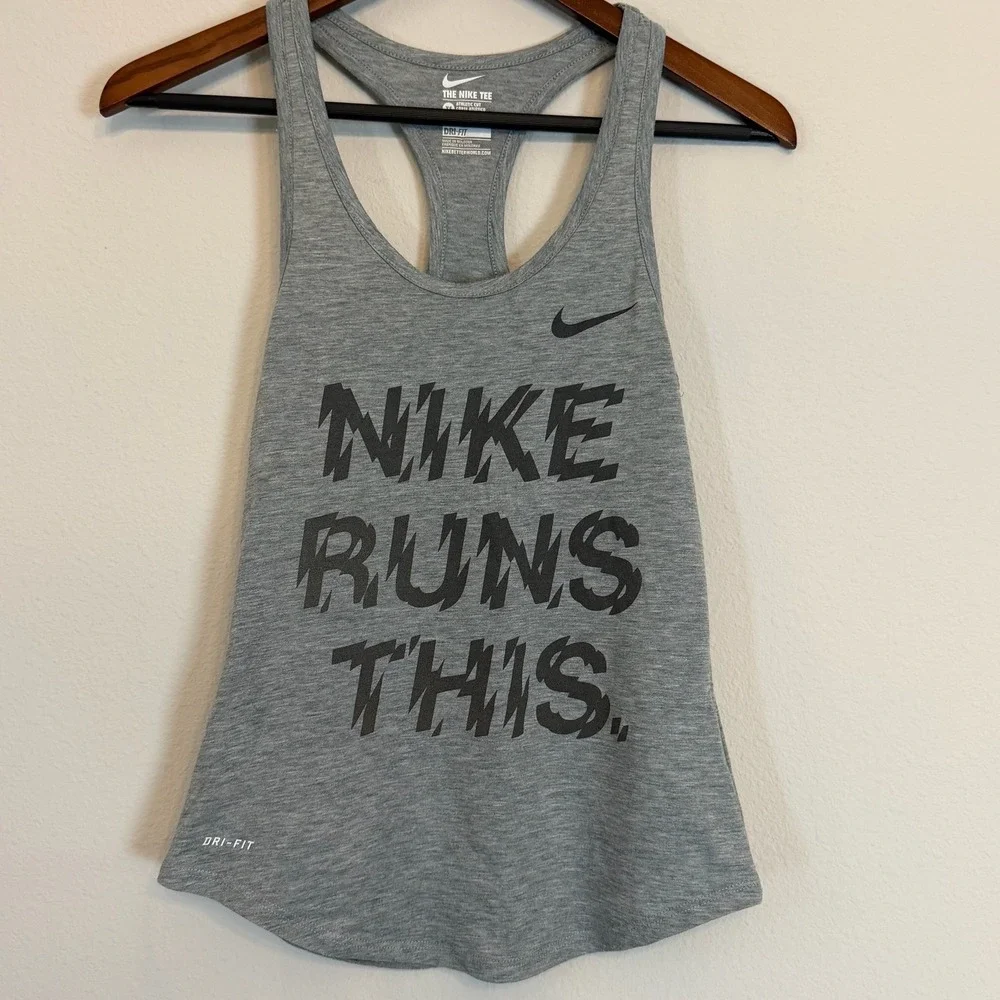 Nike Dri-FIT Tank Top Womens XS Gray Racerback Running Training Graphic Athletic